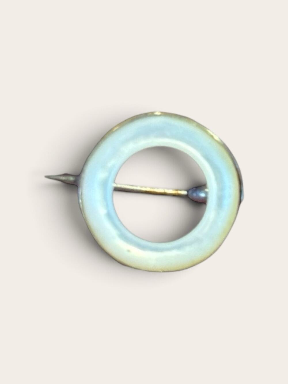 Antique Tiny Art Deco Mother of Pearl Sterling Silver Circle Brooch Pin